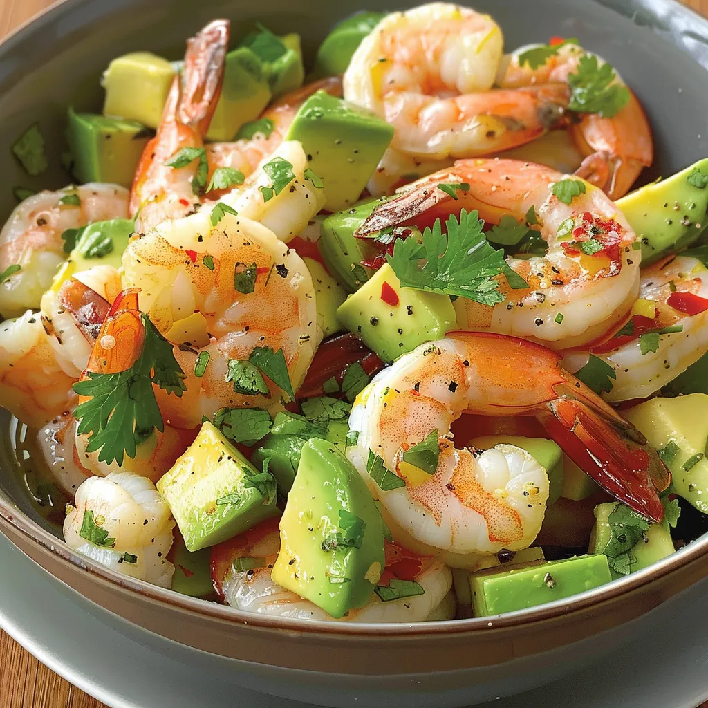 Salade fraîche crevettes marinées avocat