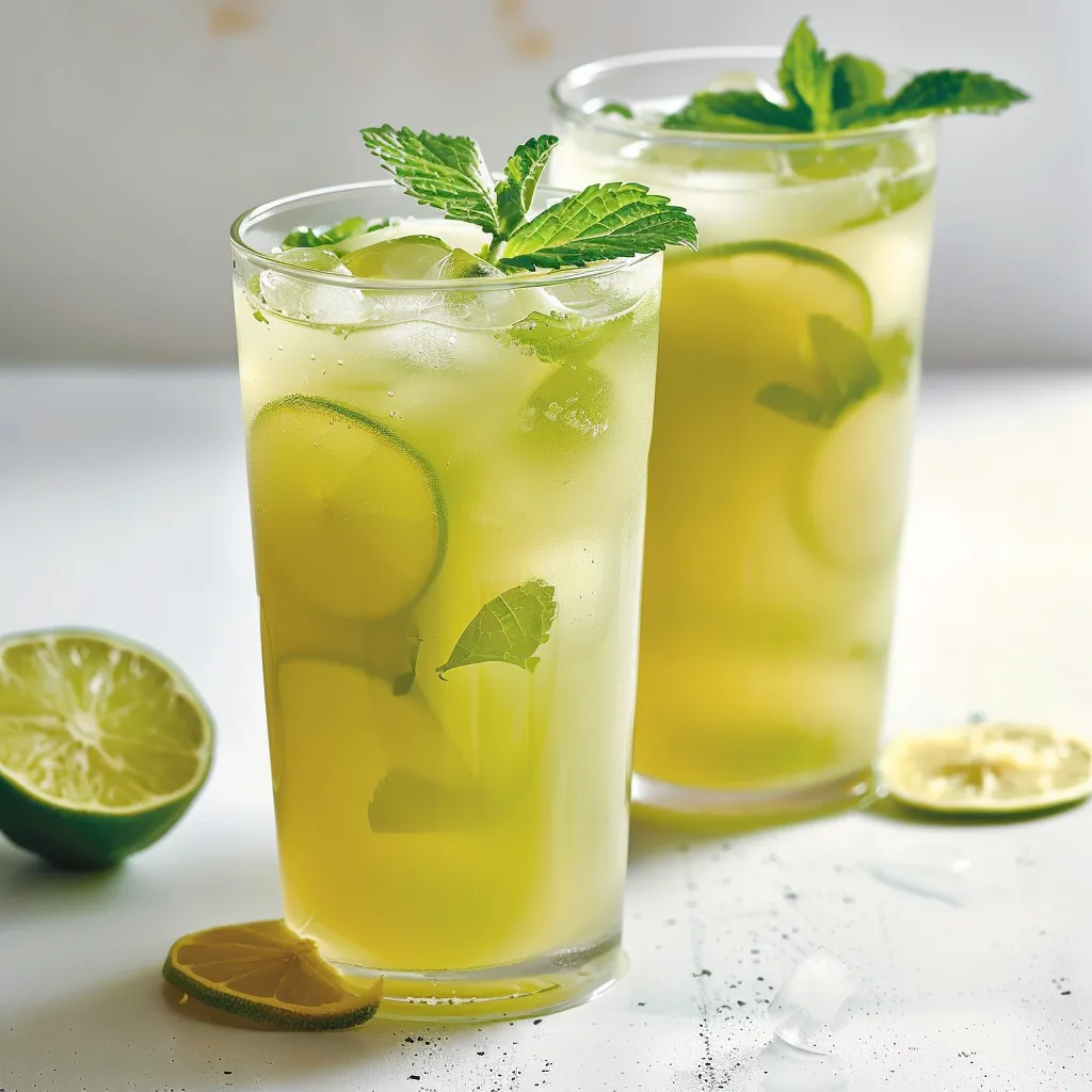 Boisson glacée au citron vert, coco et menthe