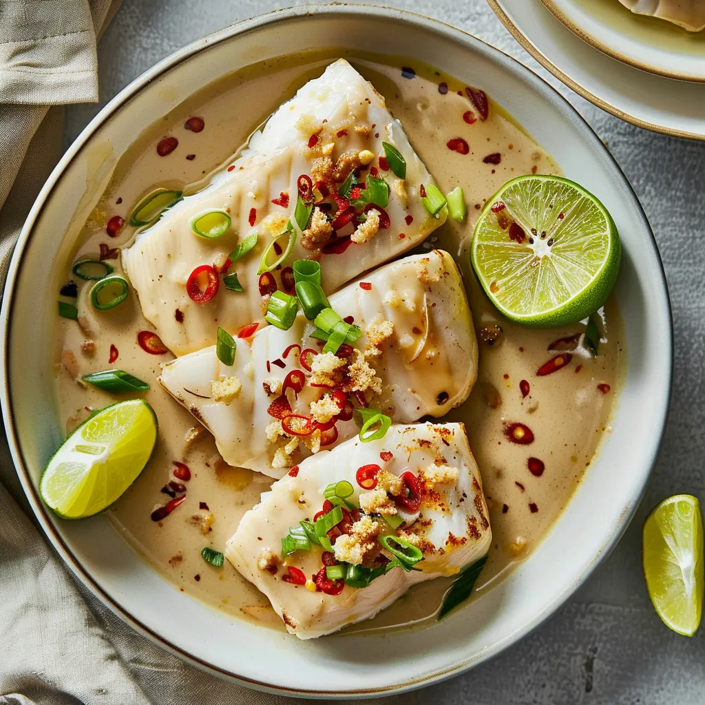 Filet d’aiglefin moelleux avec lait de coco et gingembre
