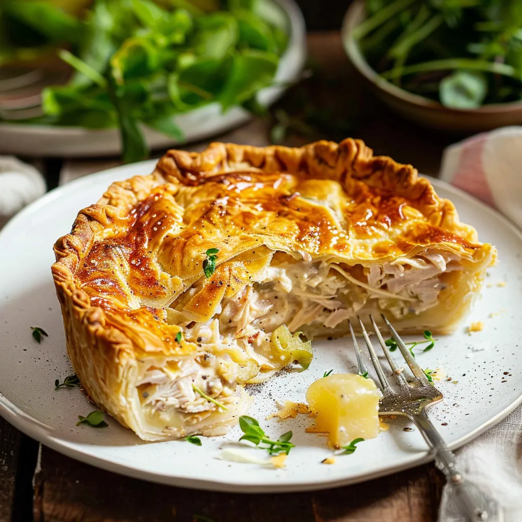 Joli tourte poulet, poireaux et estragon dorée