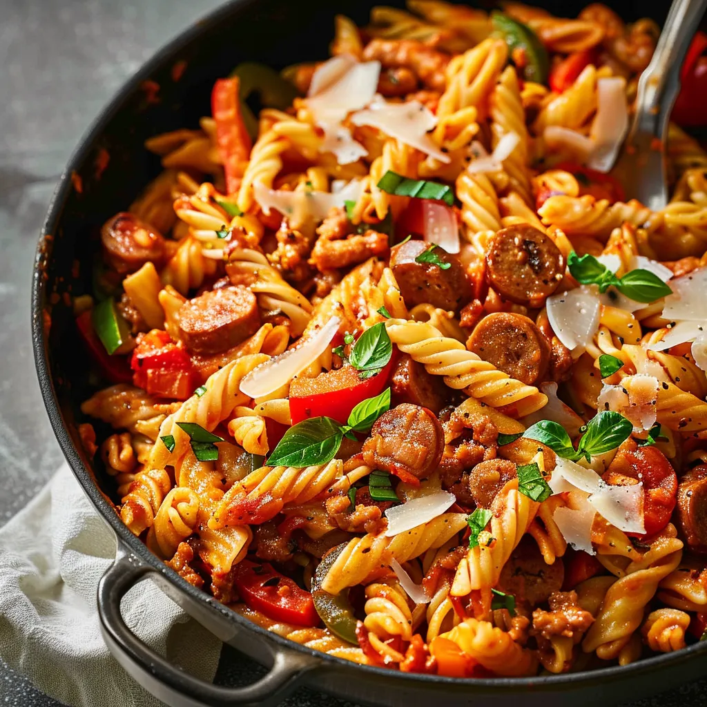 Pâtes italiennes avec poivrons et bocconcinis