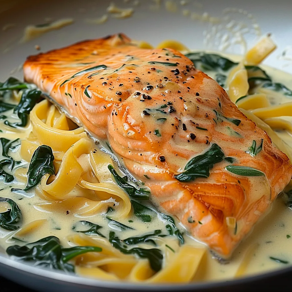 Filet de saumon aux épinards et sauce épicée