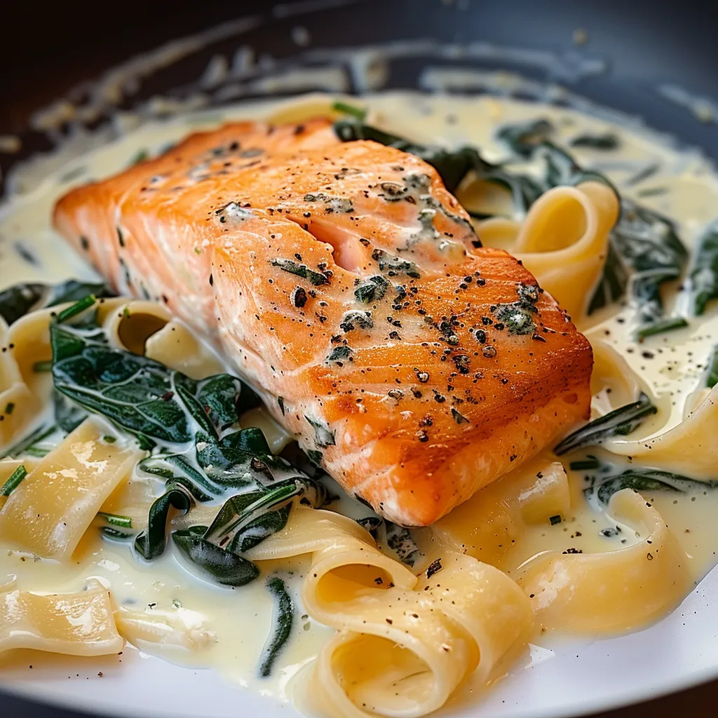 Saumon recouvert d’une sauce crémeuse et épicée