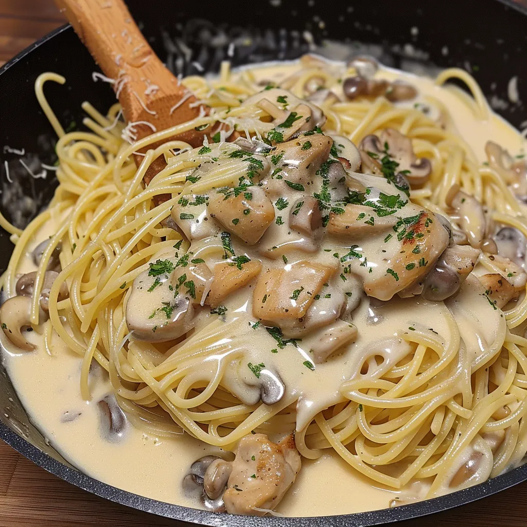 Poulet et champignons en sauce