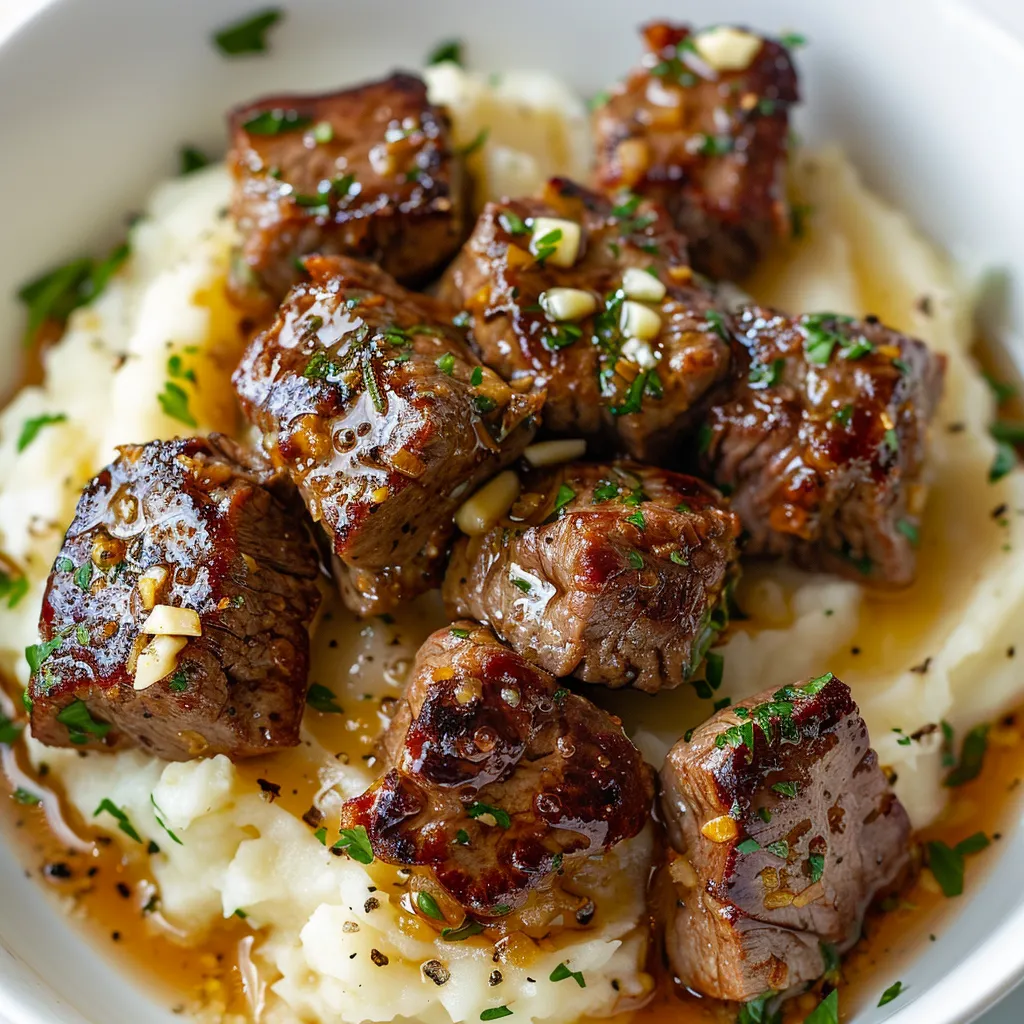 Bouchées de steak beurre ail purée maison