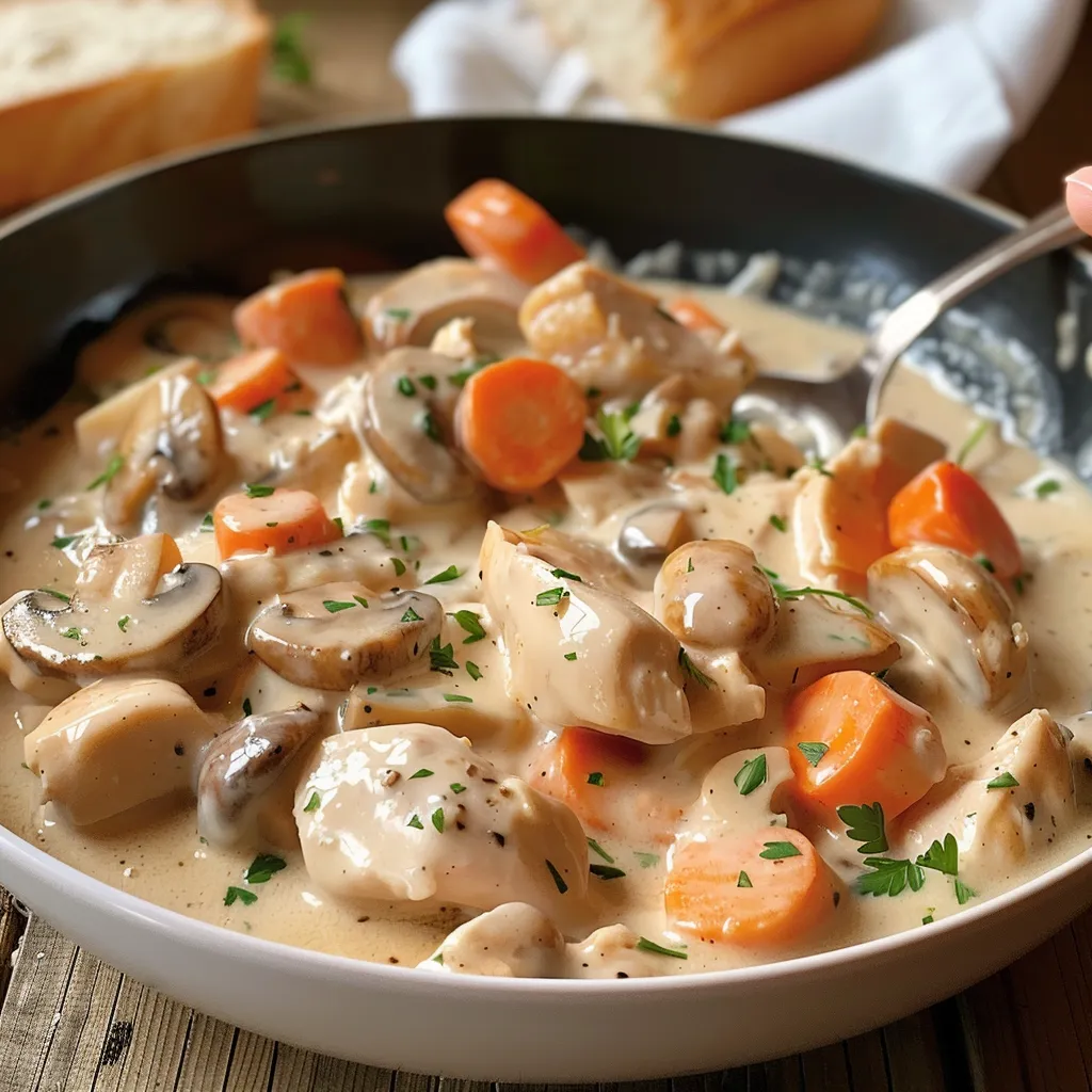 Blanquette de poulet aux champignons, cuisine familiale