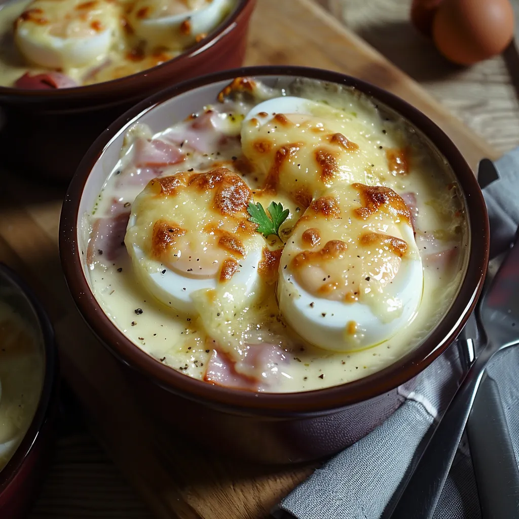 Œufs durs jambon et sauce fromagère