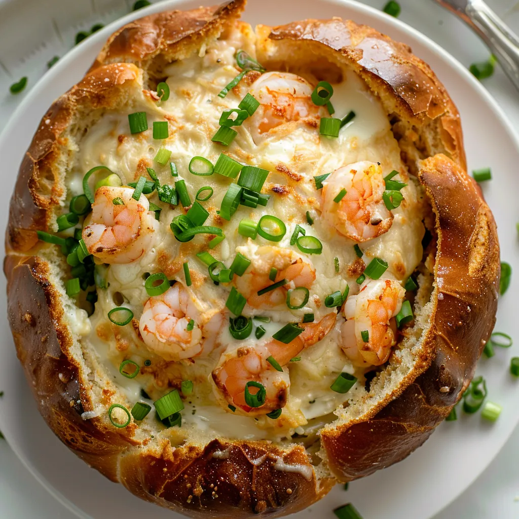 Pain rond au levain garni aux crevettes et crabe ultra fondant