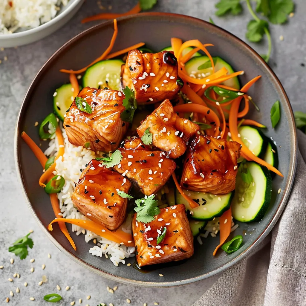 Bouchées de saumon caramélisé à la friteuse sans huile