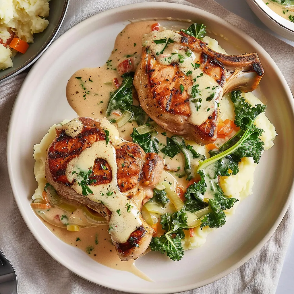 Côtes de porc au kale et sauce onctueuse