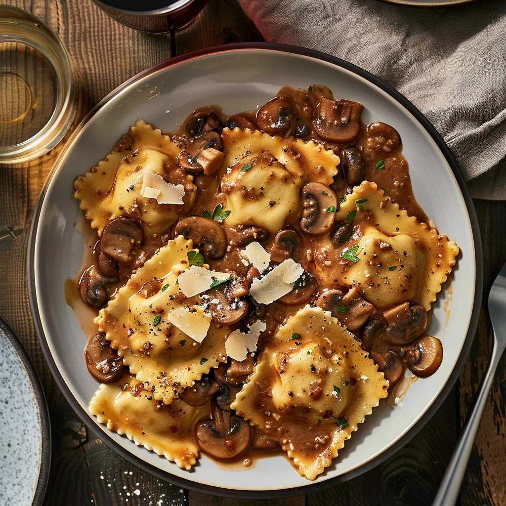 Raviolis boeuf sauce champignons