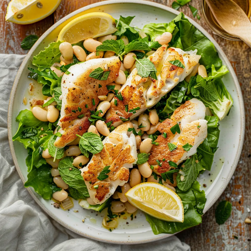 Salade tiède aiglefin haricots blancs à la friteuse