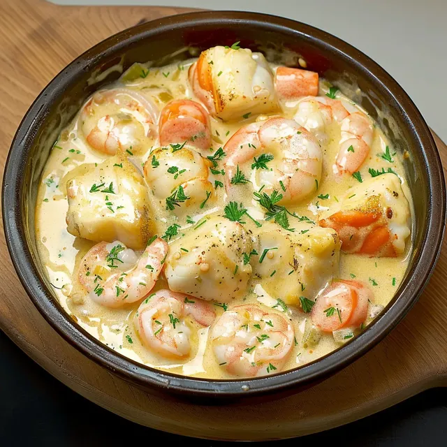 Plat avec poissons et crevettes