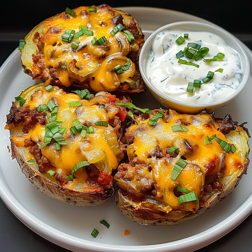 Pommes de terre garnies viande hachée sauce fraîche