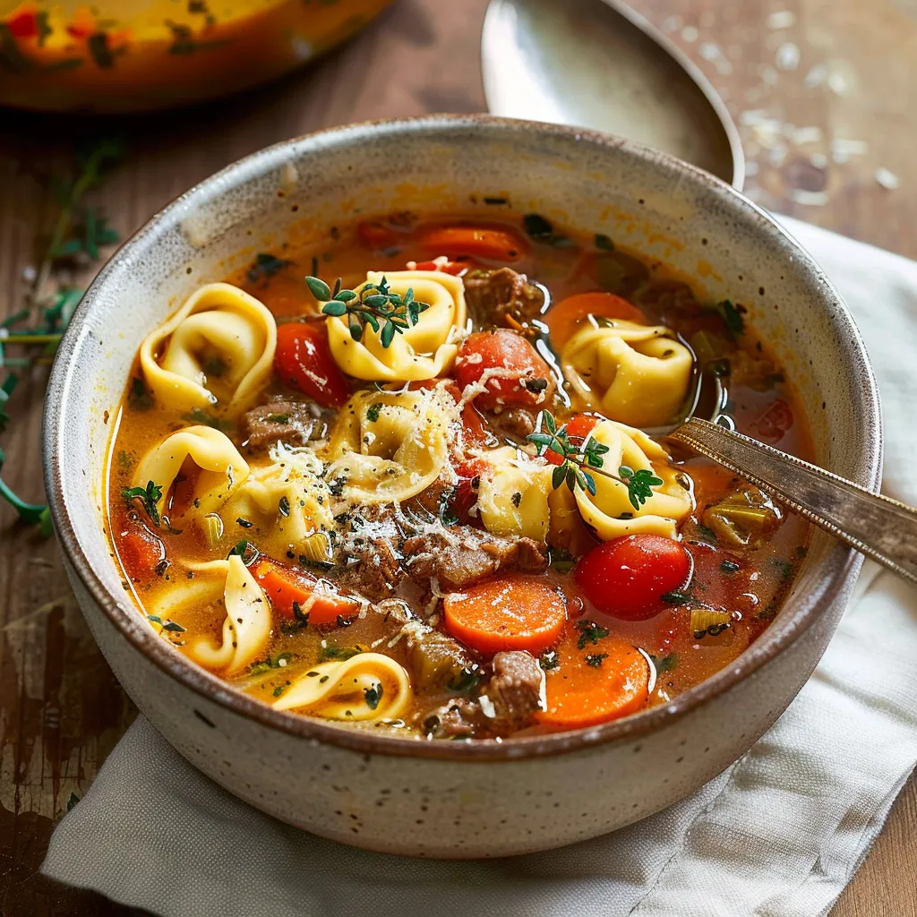 Bol chaleureux avec tortellinis et légumes
