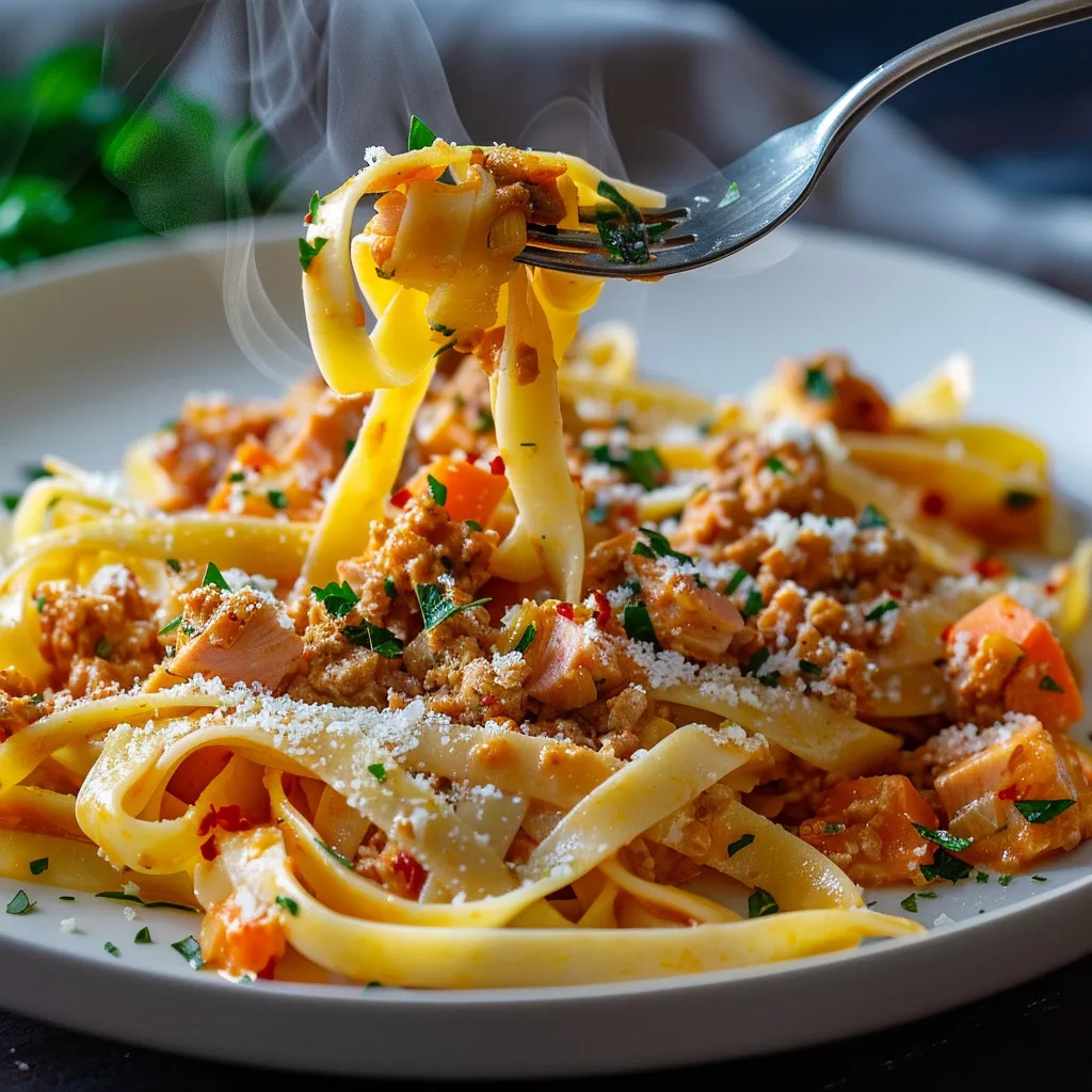 Tagliatelles maison à la bolognaise de thon