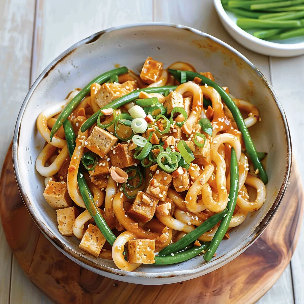 Udon crémeux au tofu et haricots verts