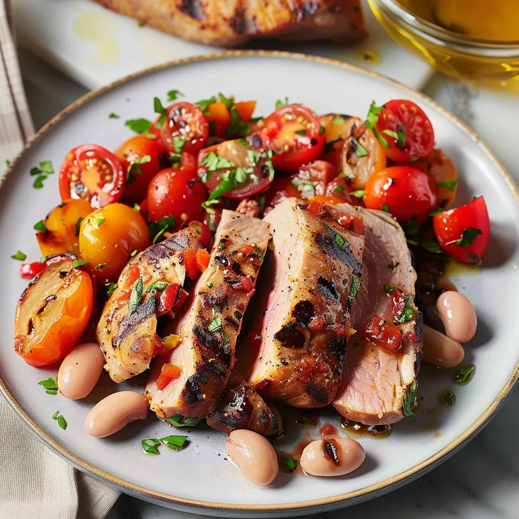 Porc grillé tendre et haricots