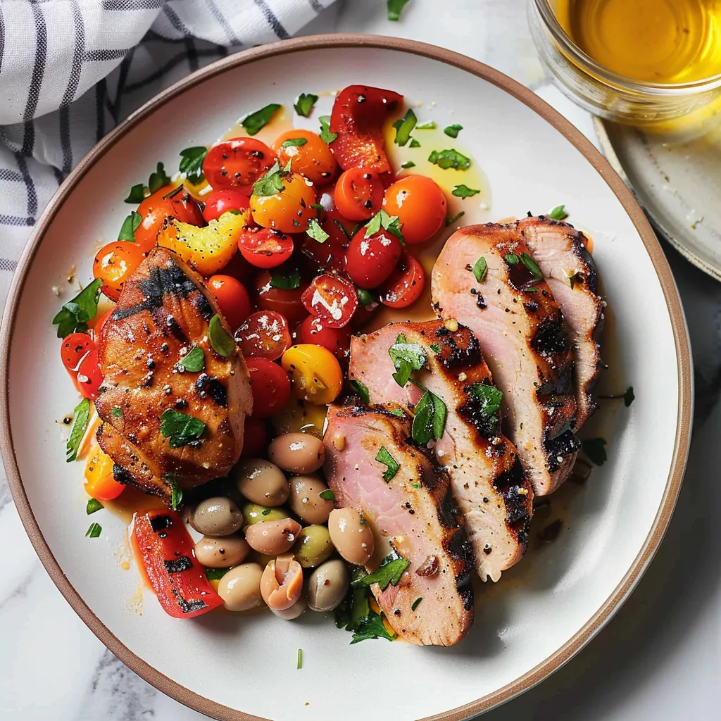 Filet de porc grillé avec haricots blancs et olives