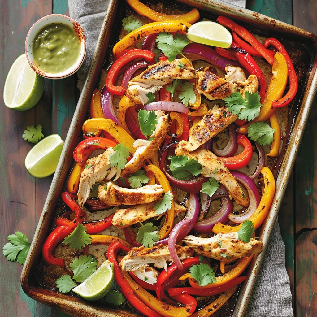 Fajitas dorées au poulet et légumes sur plaque