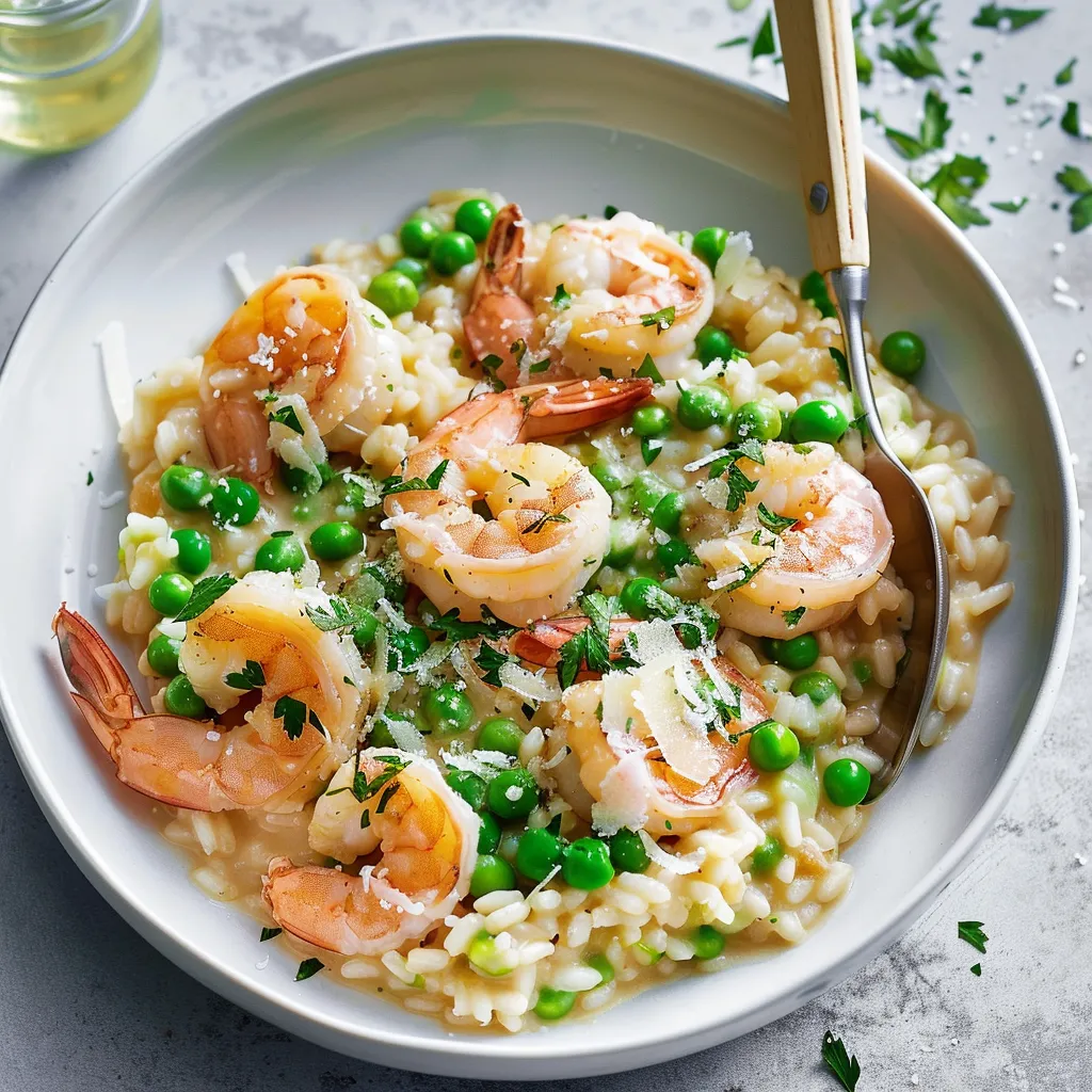 Crémeux risotto crevettes et pois