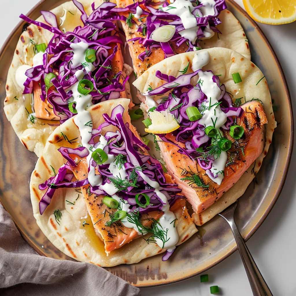 Truite et chou rouge sur naan moelleux