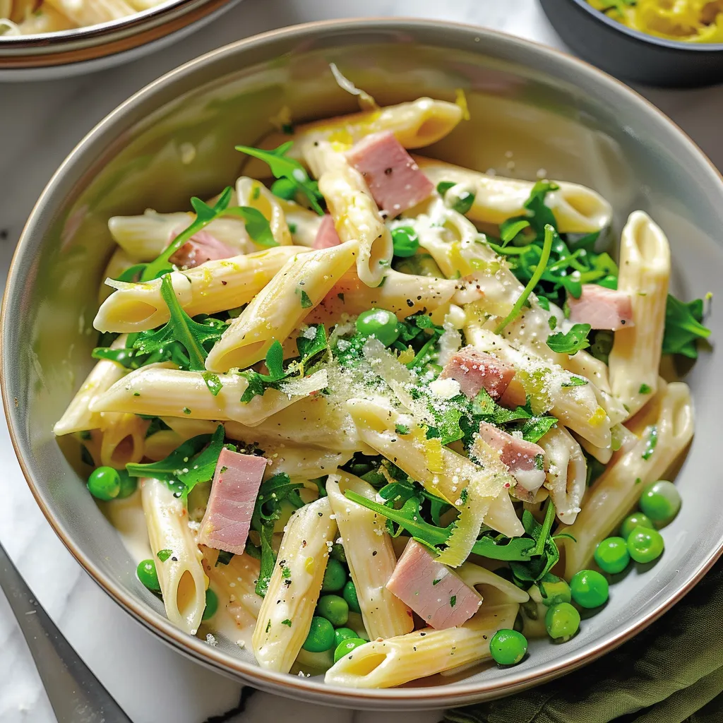 Pâtes au citron avec jambon et roquette