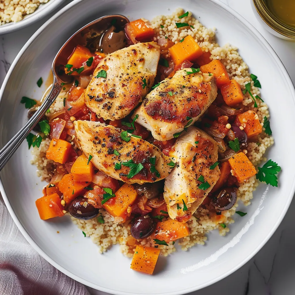 Poulet tendre patates douces olives