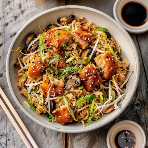 Poulet riz champignons sautés