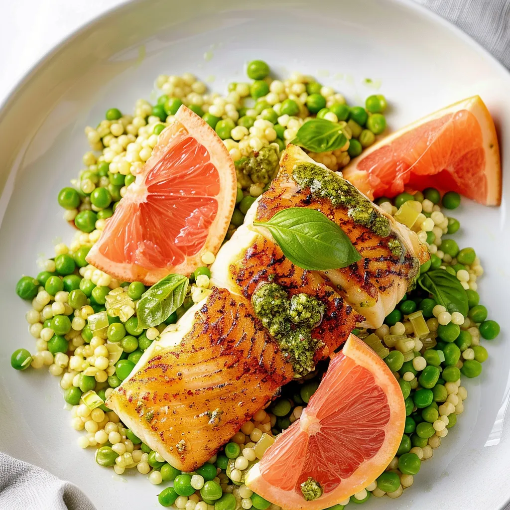 Morue poêlée et couscous au pesto de basilic