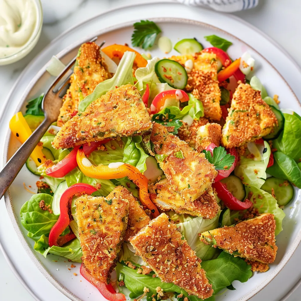 Tofu croustillant cuit au four avec salade de légumes frais