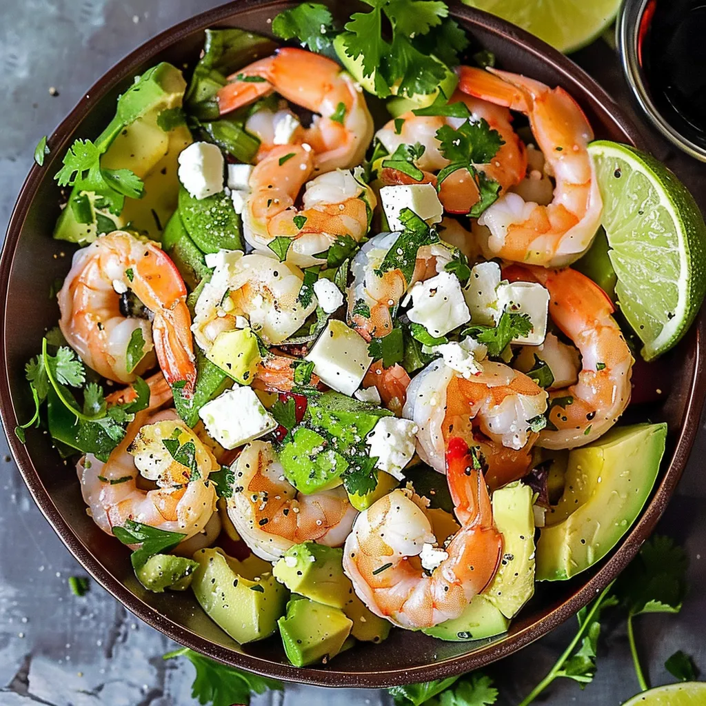 Savourez une salade extra fraîche crevettes, avocat et cœurs de palmier, idéale pour un repas léger et gourmand