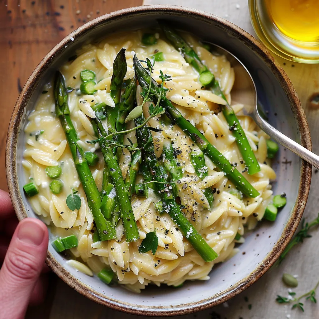 Orzo tout crémeux au comté et asperges croquantes