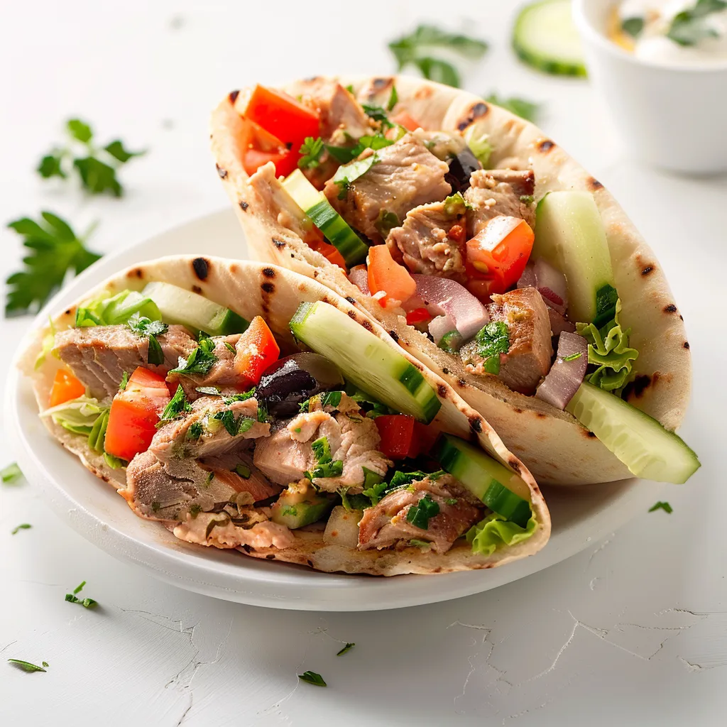 Délicieux pitas bien garnis à la salade de porc maison