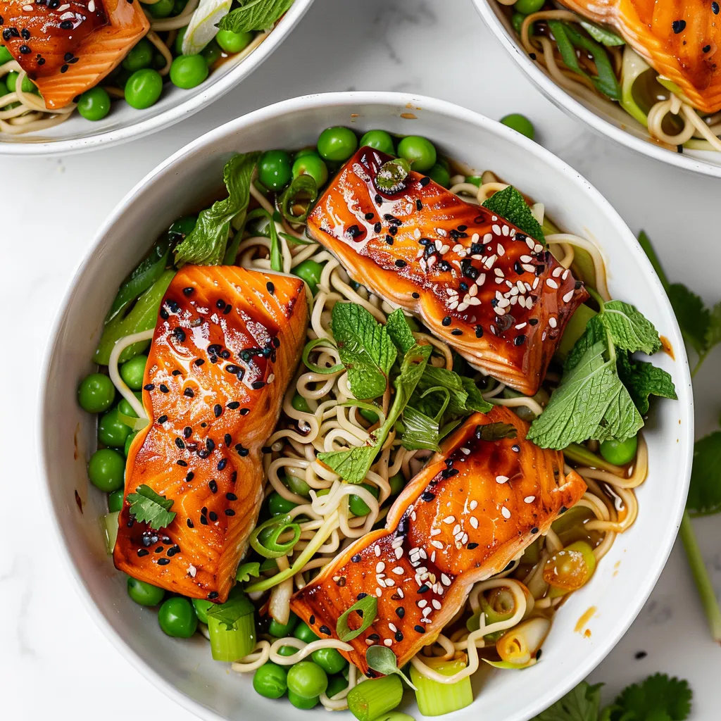 Savoureux bols aux nouilles ramen et saumon