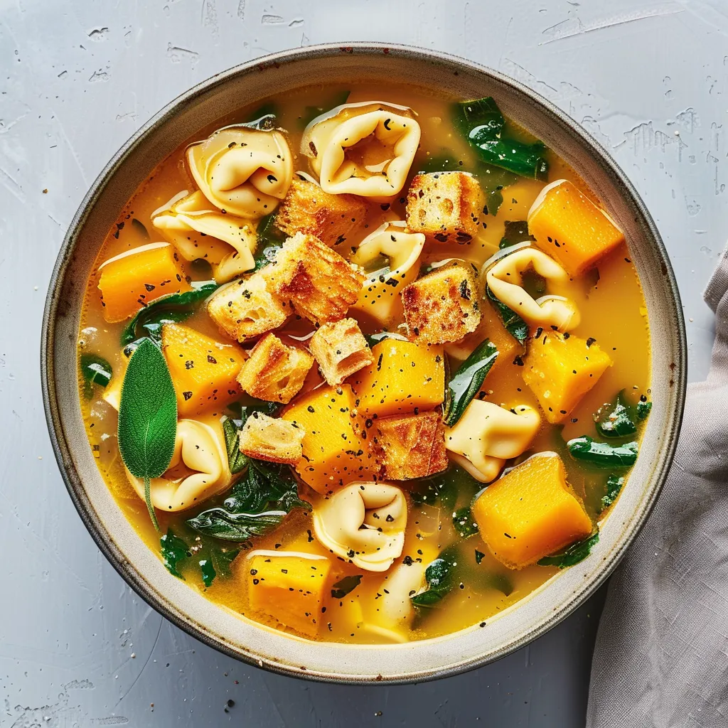 Soupe gourmande aux tortellinis et courge