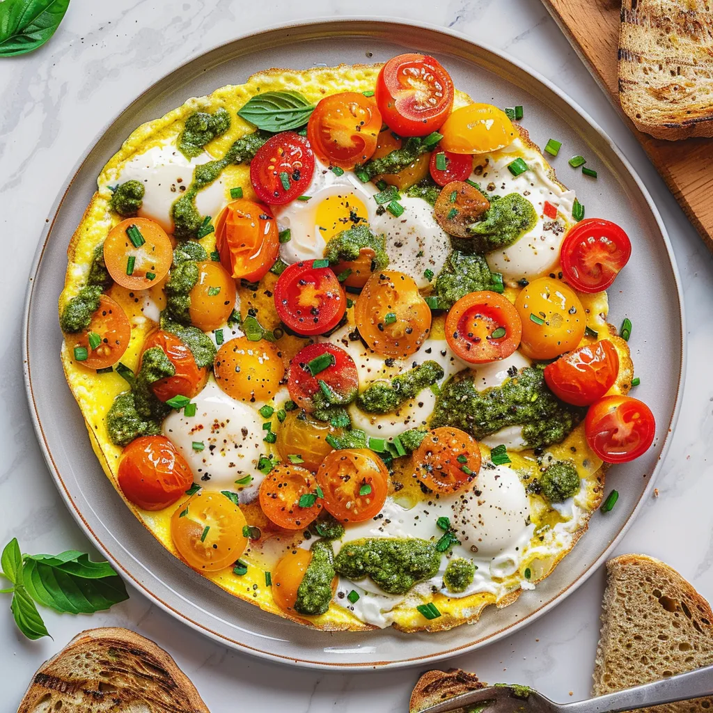 Tomates mozza pesto omelette