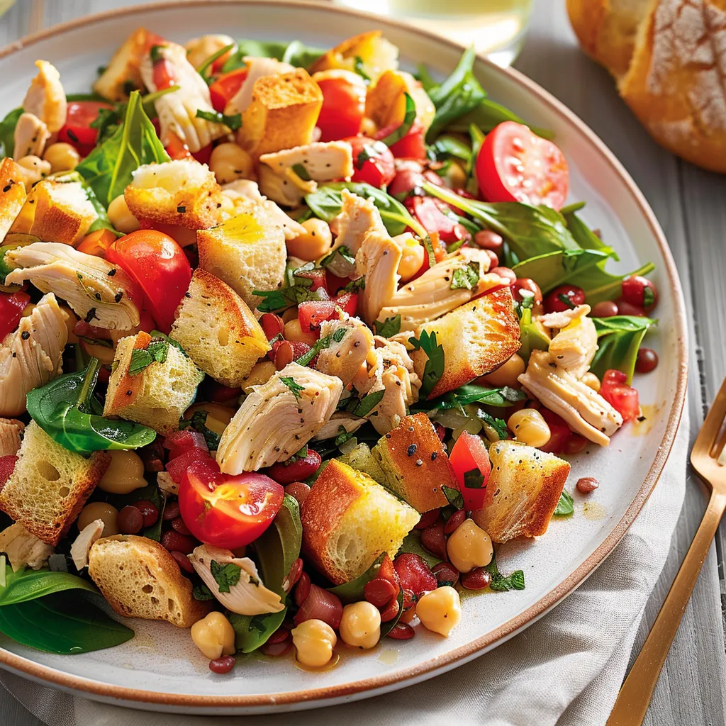 Panzanella avec poulet et légumes