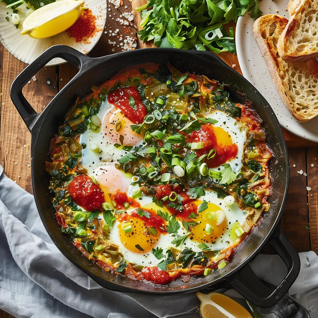 Mélange savoureux d'œufs, poireaux et herbes fraîches