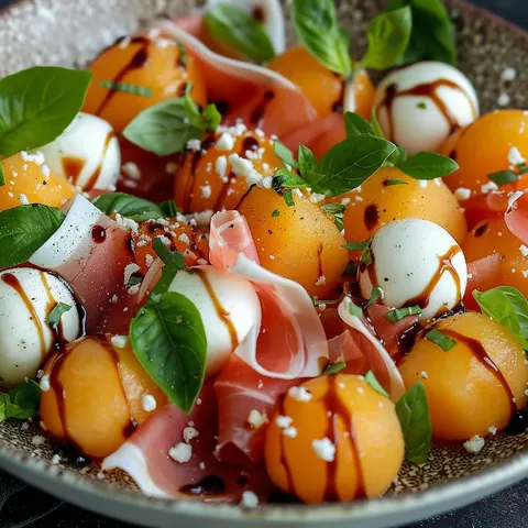 Melon jambon basilic