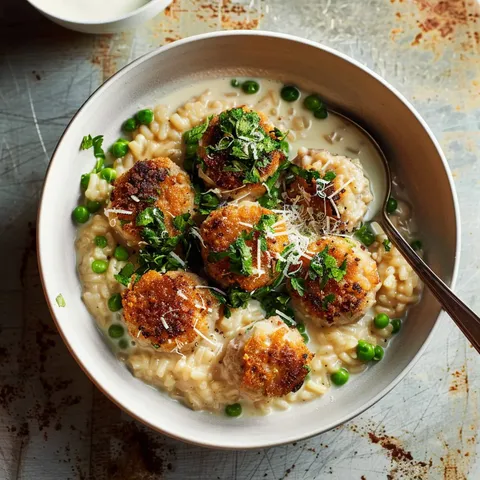 Boulettes parfumées et pois frais