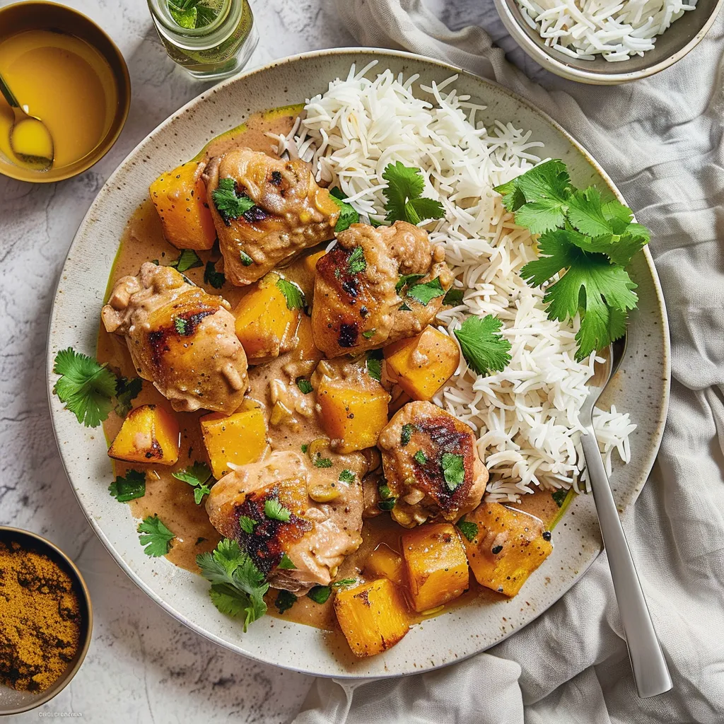 Poulet mijoté aux dattes et rutabaga rôti