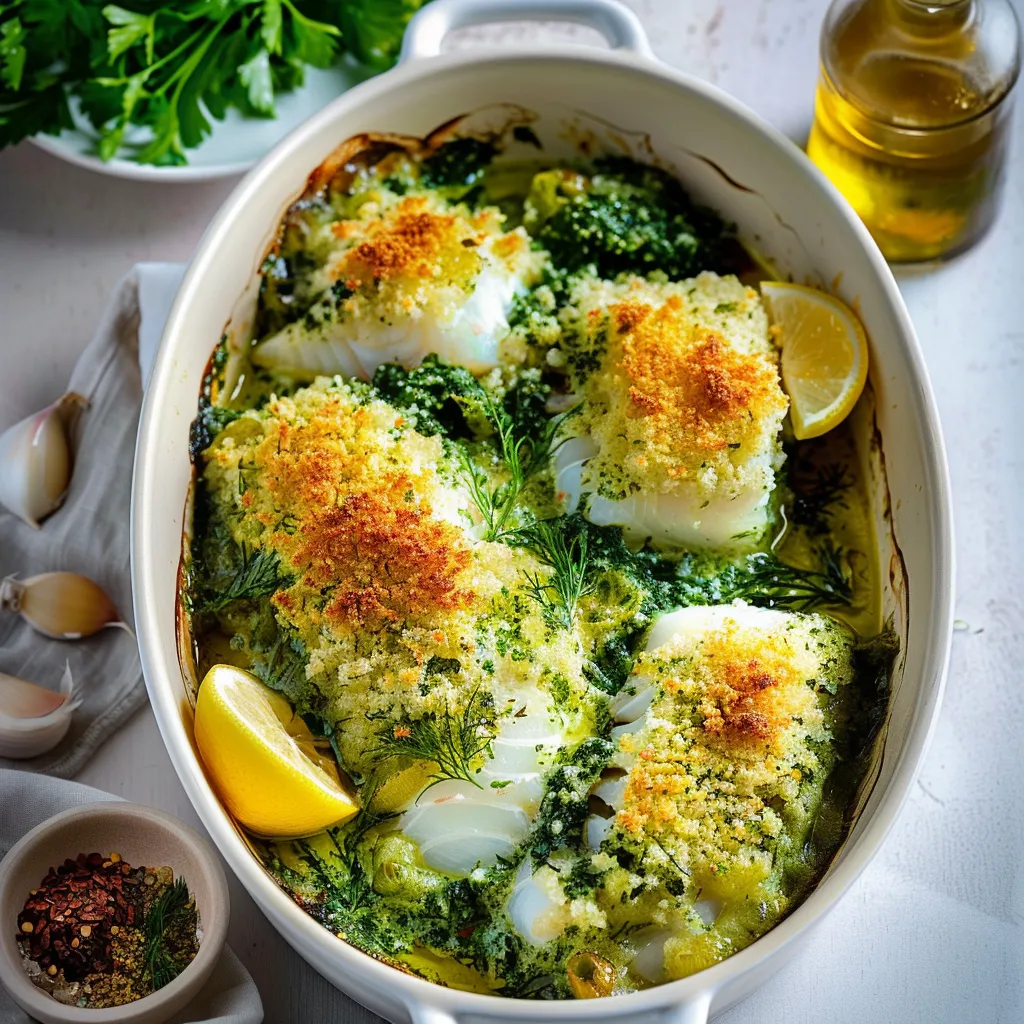 Délicieux gratin de morue herbes