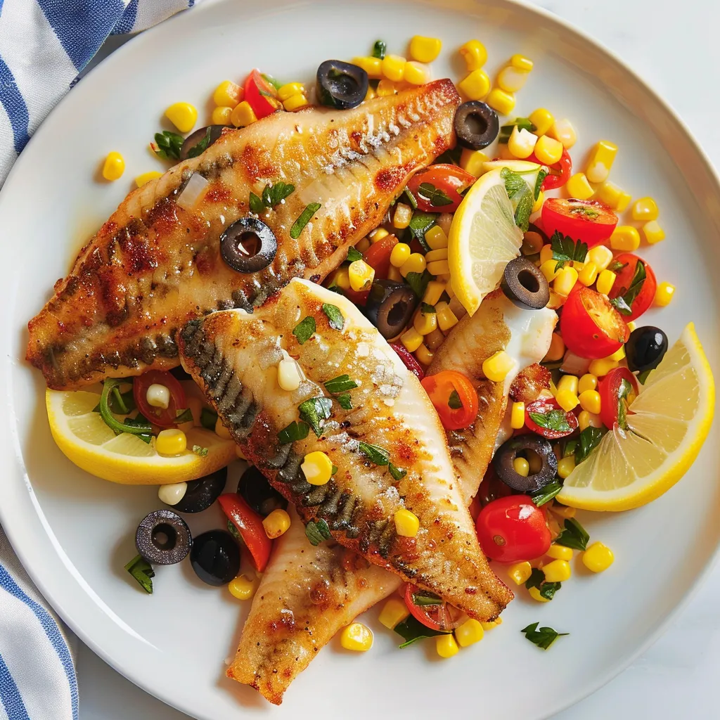 Tilapia poêlé posé sur une salade fraîche