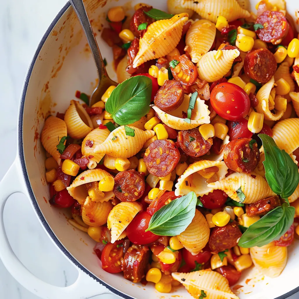 Coquilles avec chorizo, tomates et maïs