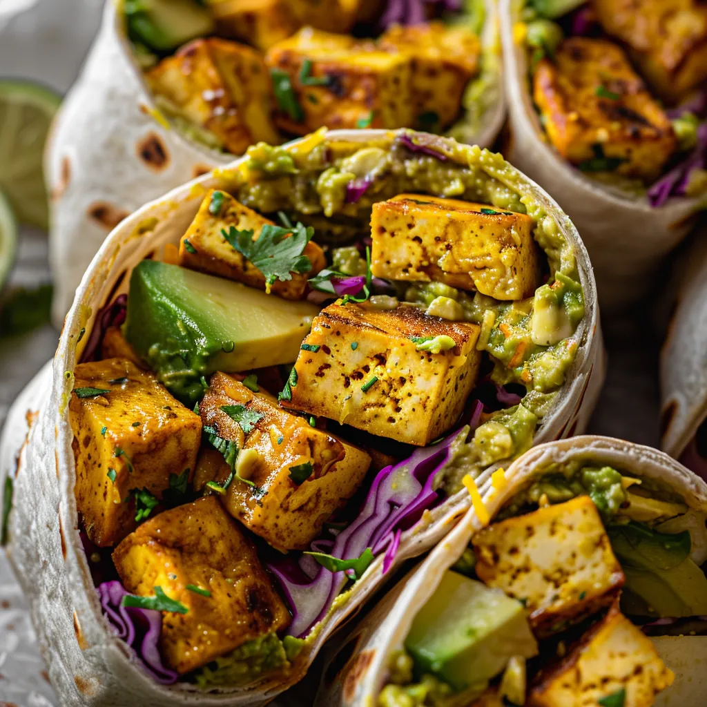 Wraps gourmands au tofu curry avec avocat et salade croquante