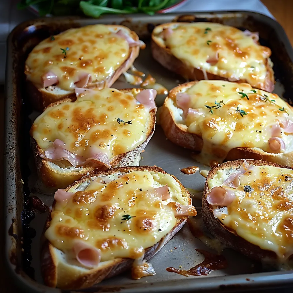 Tartines gratinées au jambon et fromage
