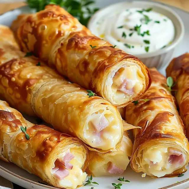 Cigares dorés au jambon et pommes