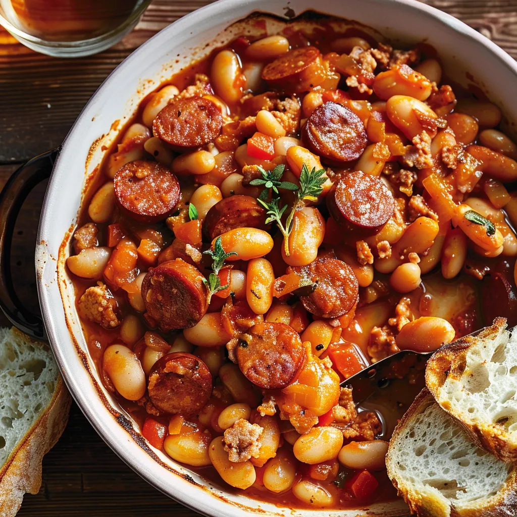 Préparez un gratin aux haricots blancs et saucisses savoureux