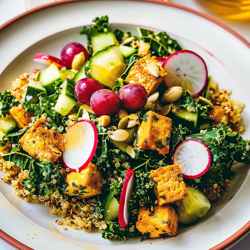 Délicieux quinoa-tofu et salade de chou kale